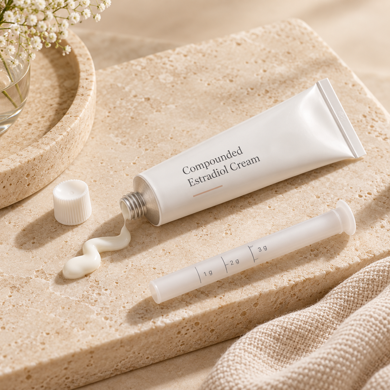 Compounded estradiol cream tube and vaginal dosing applicator