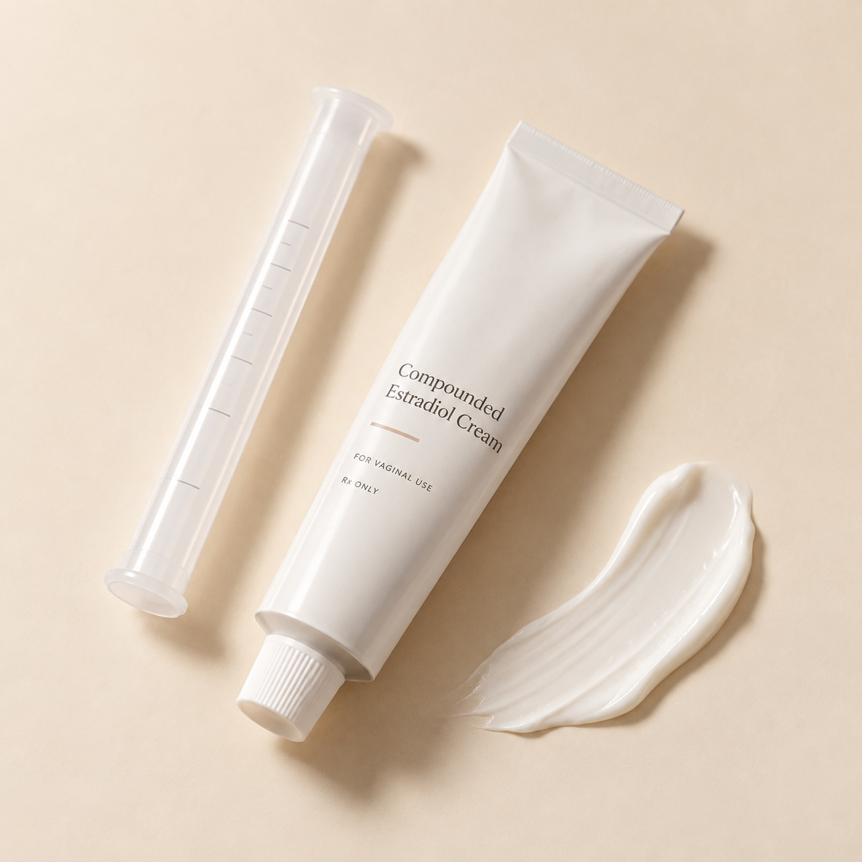 Compounded estradiol cream tube with a vaginal applicator