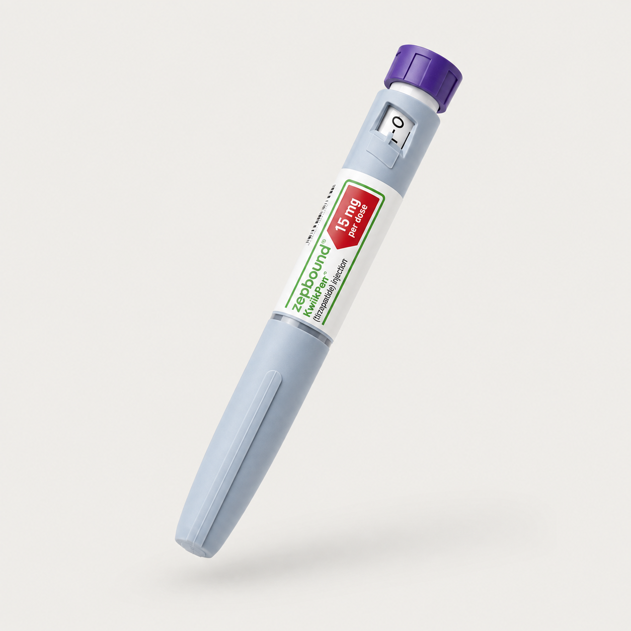 Zepbound KwikPen with dial window and 15 mg per dose label