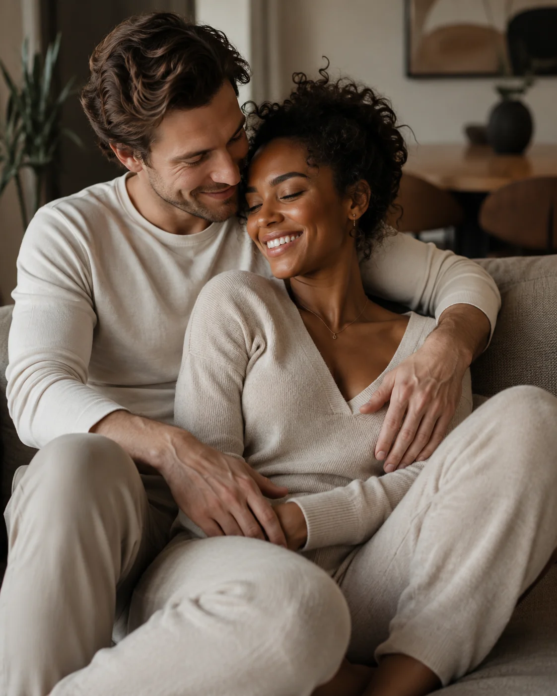 Couple relaxing together at home