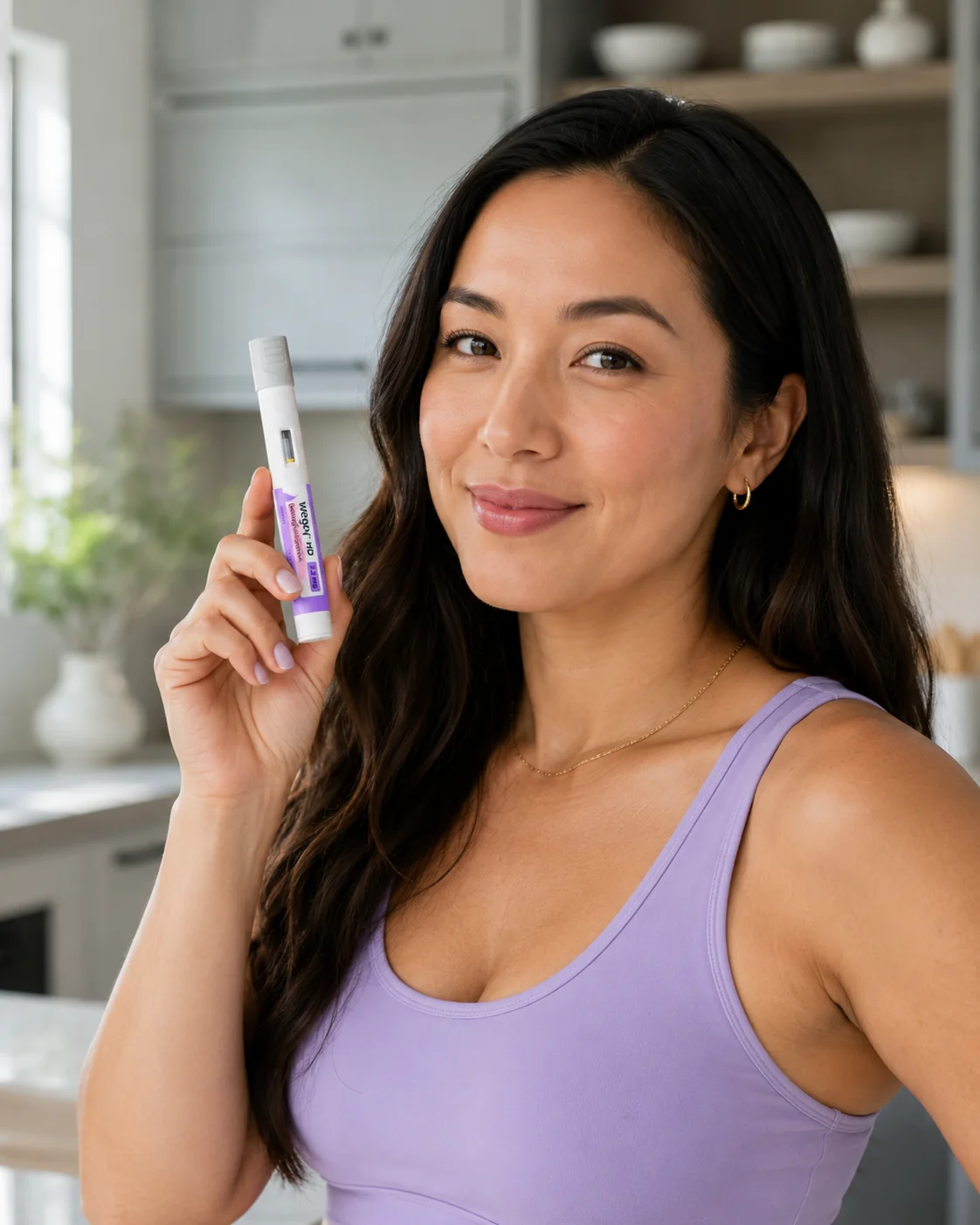 Woman holding a weight-management pen
