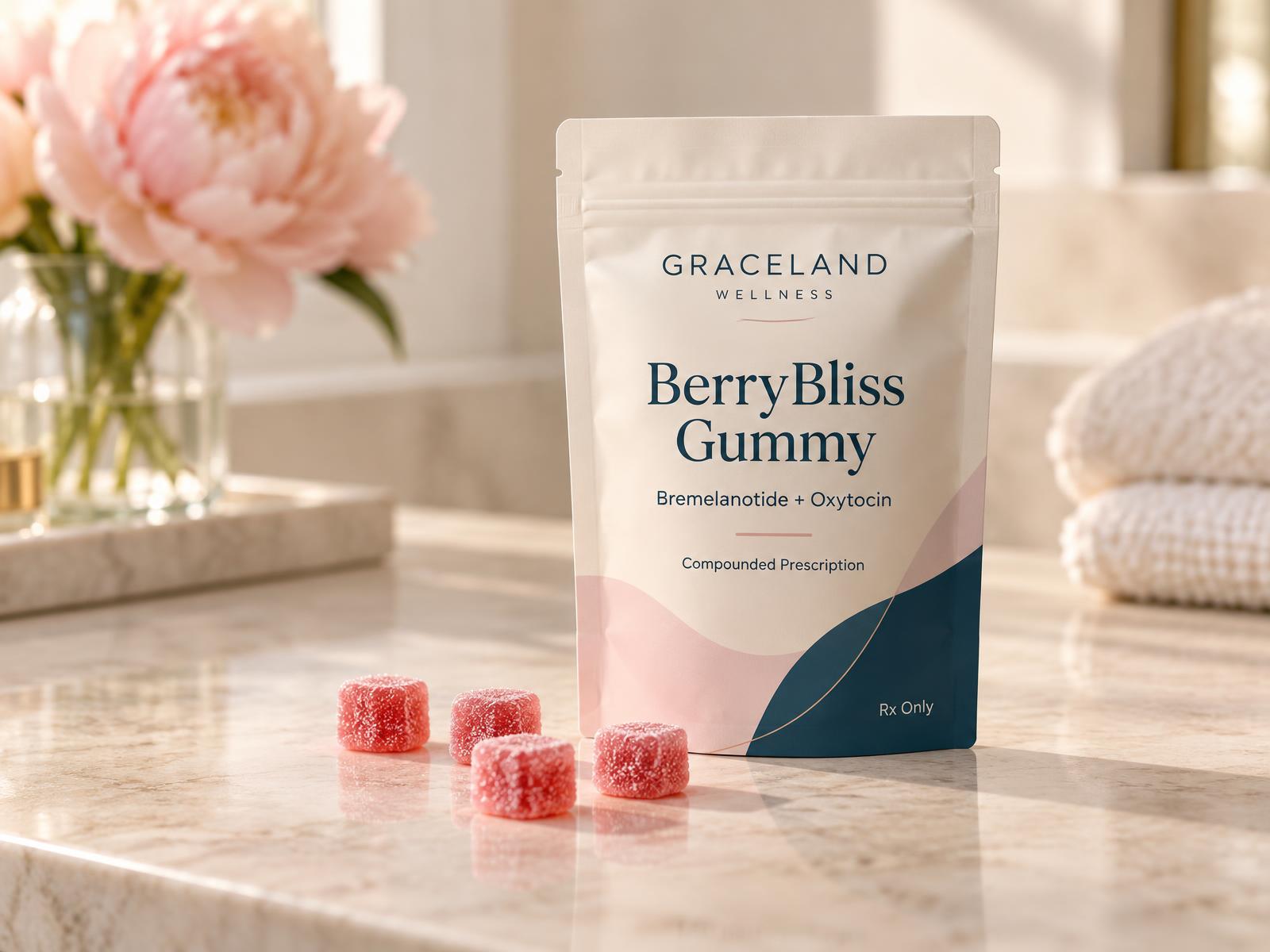 BerryBliss Gummy compounded prescription pouch with pink gummies